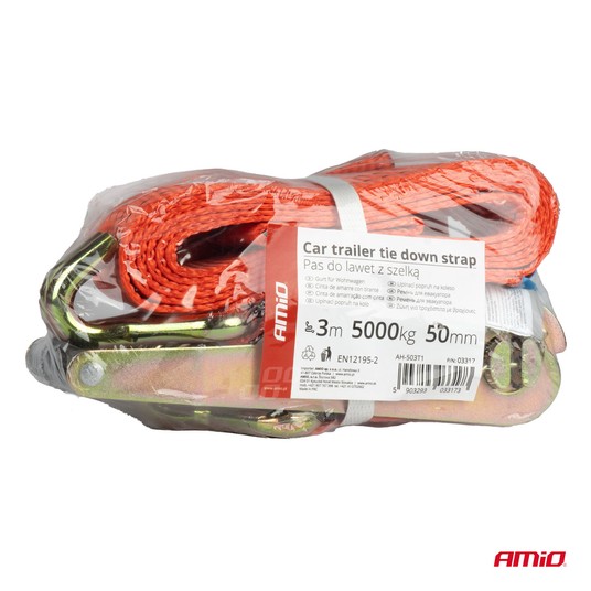 Pas transportowy z napinaczem i szelką 5T 5000kg 50mm 3m AMIO-03317 -zdjęcie numer 2