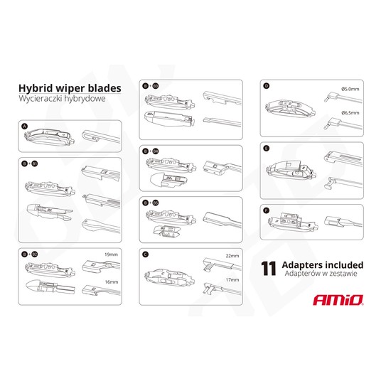 Pióro wycieraczki AMiO Hybrid multiconnect 23" 580mm 58cm 11 adapterów AMIO-02210 -zdjęcie numer 2