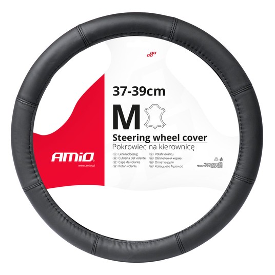 Pokrowiec skórzany nakładka na kierownicę samochodową M 37-39cm SWC-48-M AMIO-03546 -zdjęcie numer 1