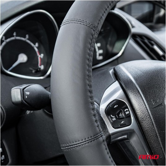 Pokrowiec skórzany nakładka na kierownicę samochodową XL 41-43cm SWC-48-XL AMIO-03548 -zdjęcie numer 3