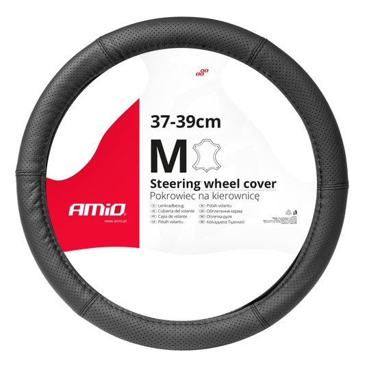 Pokrowiec skórzany perforowany nakładka na kierownicę samochodową M 37-39cm SWC-50-M AMIO-03556 -zdjęcie numer 1