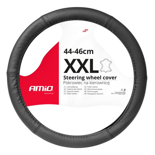 Pokrowiec skórzany perforowany nakładka na kierownicę samochodową XXL 44-46cm SWC-50-XXL AMIO-03559 -zdjęcie numer 1