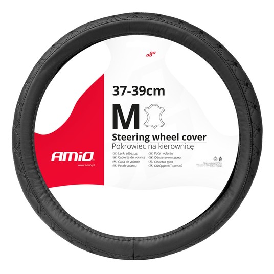 Pokrowiec skórzany pikowany nakładka na kierownicę samochodową M 37-39cm SWC-51-M AMIO-03561 -zdjęcie numer 1