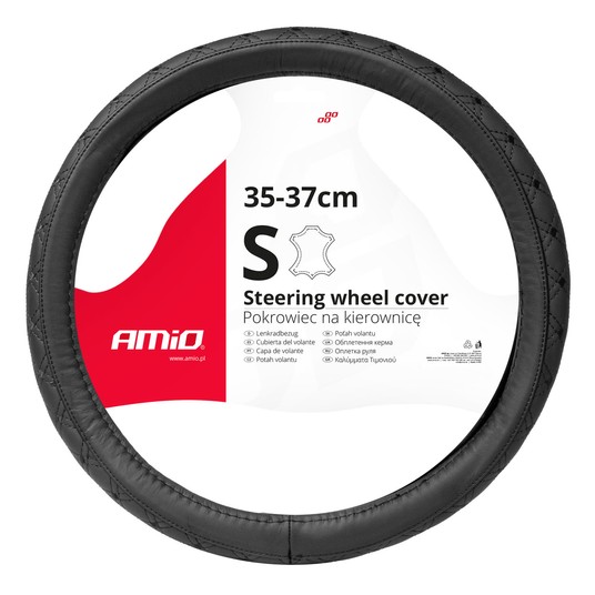 Pokrowiec skórzany pikowany nakładka na kierownicę samochodową S 35-37cm SWC-51-S AMIO-03560 -zdjęcie numer 1