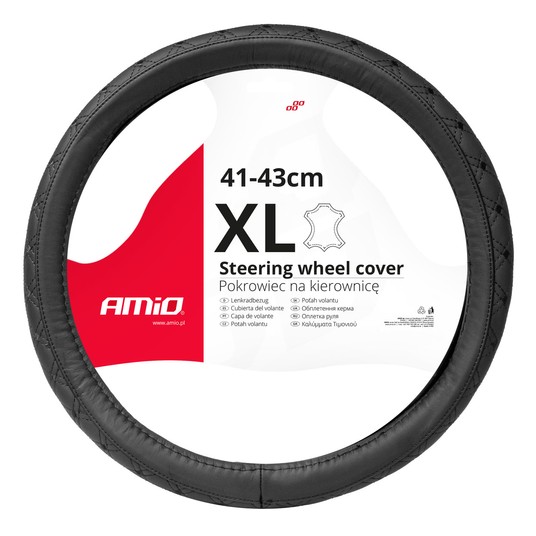 Pokrowiec skórzany pikowany nakładka na kierownicę samochodową XL 41-443cm SWC-51-XL AMIO-03563 -zdjęcie numer 1