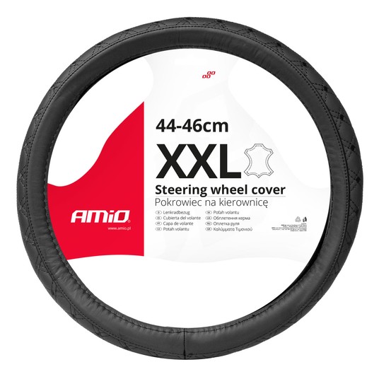Pokrowiec skórzany pikowany nakładka na kierownicę samochodową XXL 44-46cm SWC-51-XXL AMIO-03564 -zdjęcie numer 1