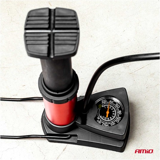 Pompka nożna MINI PU03 metalowa z manometrem AMIO-02147 -zdjęcie numer 3