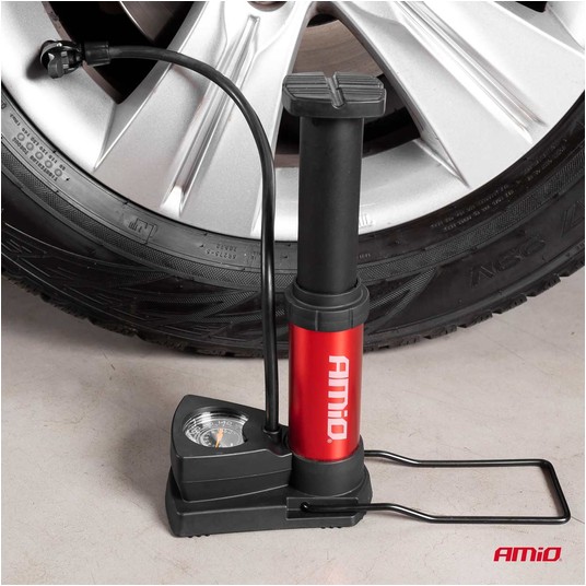 Pompka nożna MINI PU03 metalowa z manometrem AMIO-02147 -zdjęcie numer 4