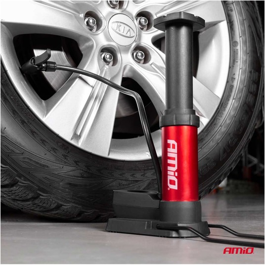 Pompka nożna MINI PU03 metalowa z manometrem AMIO-02147 -zdjęcie numer 5