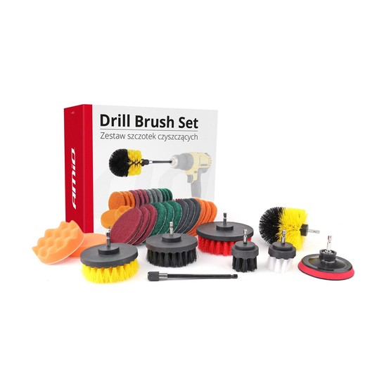 Szczotki czyszczące sprzątające na wiertarkę wkrętarkę + pady 22 szt. AMIO-02594 -zdjęcie numer 1