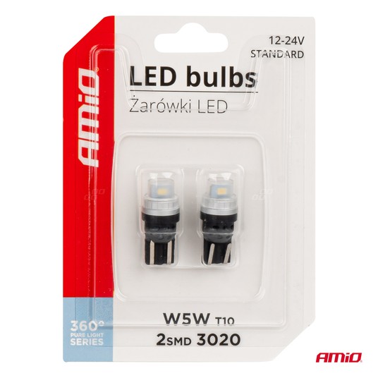Żarówki LED 360 Pure Light Series STANDARD T10 W5W 2x3020 SMD White 12V 24V -zdjęcie numer 2