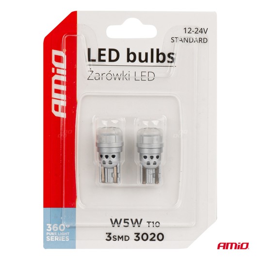 Żarówki LED 360 Pure Light Series STANDARD T10 W5W 3x3020 SMD White 12V 24V -zdjęcie numer 2