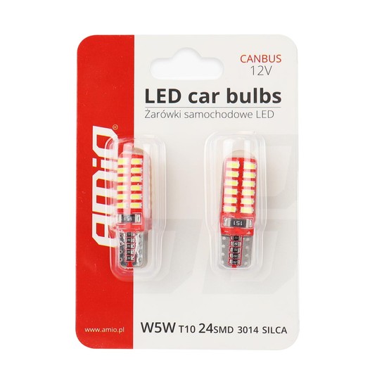 Żarówki LED CANBUS 24SMD 3014 T10e W5W SILCA White 12V AMIO-01444 -zdjęcie numer 2