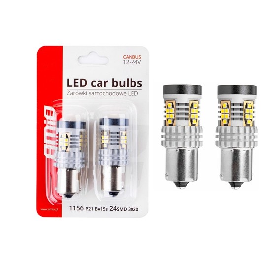 Żarówki LED CANBUS 3020 24SMD 1156 BA15S P21W R10W R5W White 12V 24V -zdjęcie numer 1