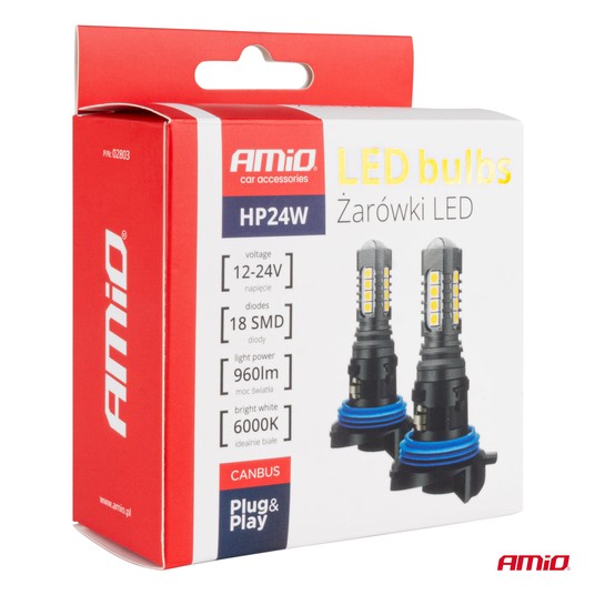 Żarówki LED CANBUS 3030 18SMD HP24W White 12V 24V AMIO-02803 -zdjęcie numer 2