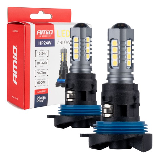 Żarówki LED CANBUS 3030 18SMD HP24W White 12V 24V AMIO-02803 -zdjęcie numer 1