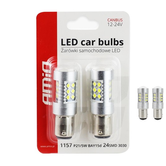 Żarówki LED CANBUS 3030 24SMD 1157 BAY15D P21/5W White 12V/24V -zdjęcie numer 1