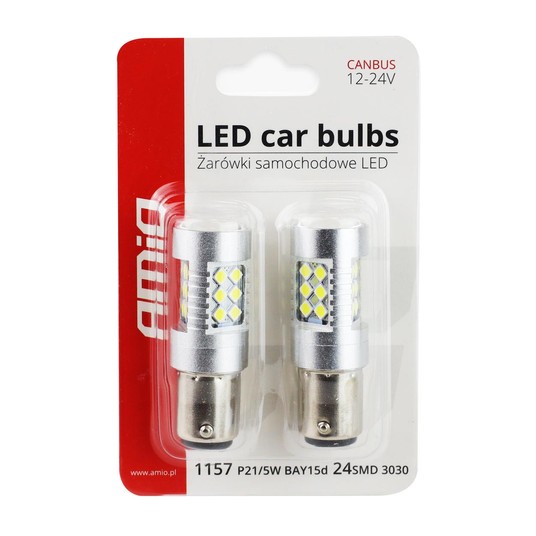 Żarówki LED CANBUS 3030 24SMD 1157 BAY15D P215W White 12V 24V AMIO-01438 -zdjęcie numer 2
