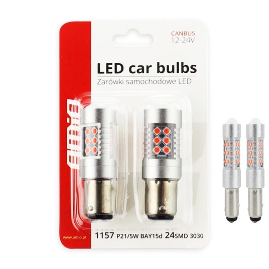 Żarówki LED CANBUS 3030 24SMD 1157 BAY15D PR21/5W Czerwona 12V/24V -zdjęcie numer 1
