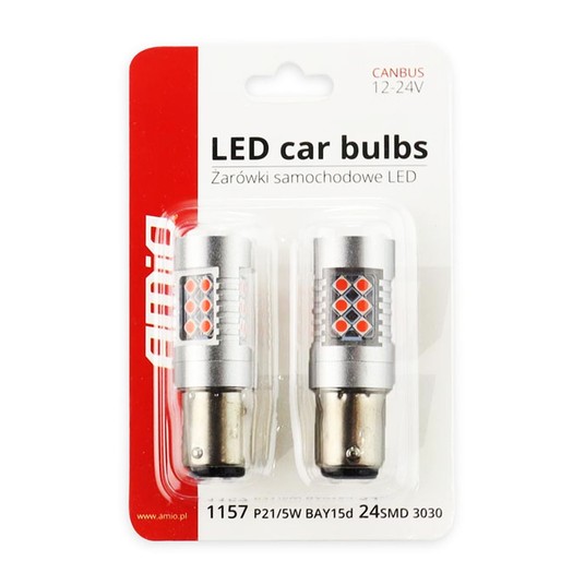 Żarówki LED CANBUS 3030 24SMD 1157 BAY15D PR215W Czerwone 12V 24V AMIO-02579 -zdjęcie numer 2
