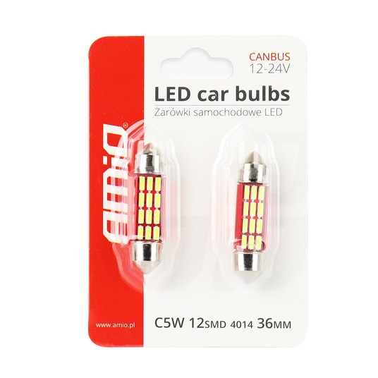 Żarówki LED CANBUS 4014 12SMD Festoon C5W C10W C3W 36mm White 12V 24V AMIO-01632 -zdjęcie numer 2