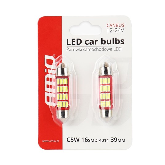 Żarówki LED CANBUS 4014 16SMD Festoon C5W C10W C3W 39mm White 12V 24V AMIO-01633 -zdjęcie numer 2