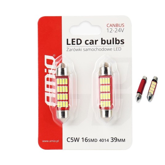 Żarówki LED CANBUS 4014 16SMD Festoon C5W C10W C3W 39mm White 12V/24V -zdjęcie numer 1