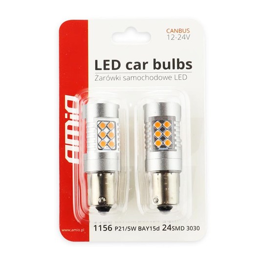 Żarówki LED CANBUS BAU15S PY21W Pomarańczowa Amber 12V 24V AMIO-02580 -zdjęcie numer 2