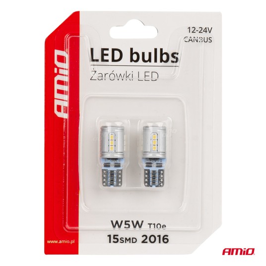 Żarówki LED CANBUS T10e W5W 15x2016 SMD White 12V 24V -zdjęcie numer 2