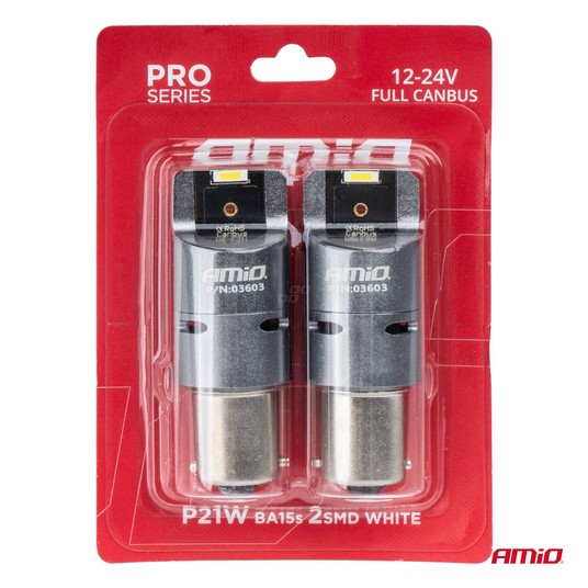 Żarówki LED FULL CAN PRO BA15S P21W białe 12/24V -photo number 2