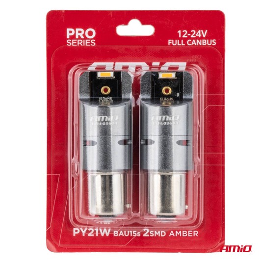 Żarówki LED FULL CANBUS PY21W pomarańcz 12/24V -photo number 2