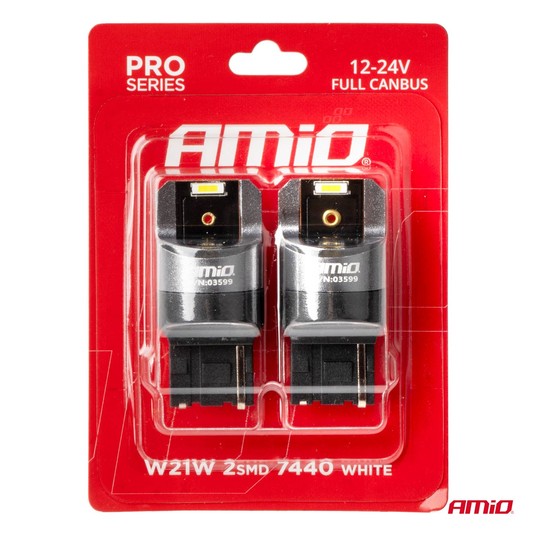 Żarówki LED FULL CANBUS W21W 2SMD 7440 WHITE AMIO-03599 -zdjęcie numer 2