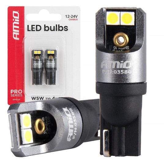 Żarówki LED FULL PRO T10 W5W 4x3030 SMD białe 12V 24V AMIO-03580 -zdjęcie numer 1