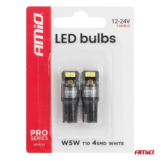 Żarówki LED FULL PRO T10 W5W 4x3030 SMD białe 12V 24V AMIO-03580 -zdjęcie numer 2