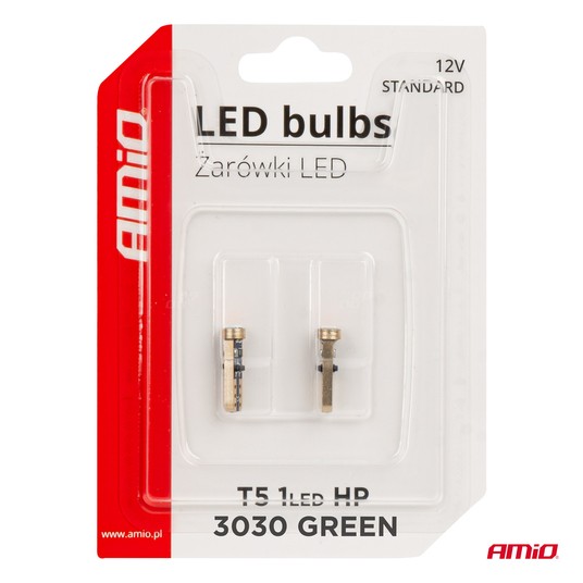 Żarówki LED STANDARD Green zielone W1W T5 12V 3030 1LED HP -zdjęcie numer 2
