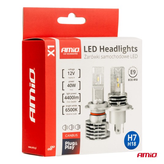 Żarówki samochodowe LED seria X1 H7 6500K Canbus AMIO-02966 -zdjęcie numer 2