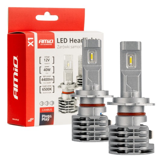 Żarówki samochodowe LED seria X1 H7 6500K Canbus AMIO-02966 -zdjęcie numer 1
