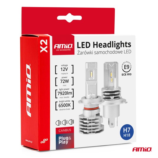 Żarówki samochodowe LED seria X2 H7 6500K Canbus AMIO-02973 -zdjęcie numer 2