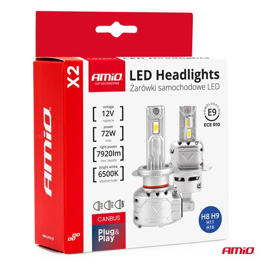 Żarówki samochodowe LED seria X2 H8 H9 H11 H16 6500K Canbus AMIO-02974 -zdjęcie numer 2