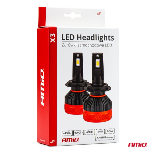 Żarówki samochodowe LED seria X3 H8 H9 H11 H16 6500K Canbus AMIO-02981 -zdjęcie numer 3
