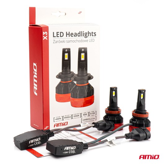 Żarówki samochodowe LED seria X3 H8 H9 H11 H16 6500K Canbus AMIO-02981 -zdjęcie numer 2