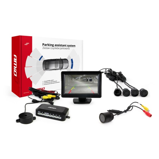 Zestaw czujników parkowania TFT01 4,3" z kamerą HD-301-IR 4 sensory czarne -zdjęcie numer 1