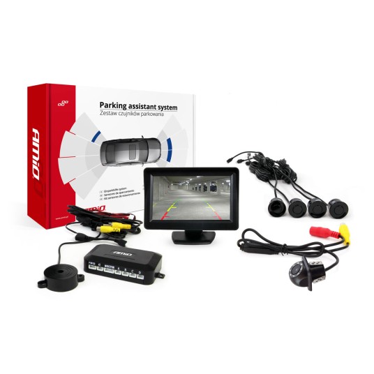 Zestaw czujników parkowania TFT01 4,3" z kamerą HD-305 LED 4 sensory czarne -zdjęcie numer 1