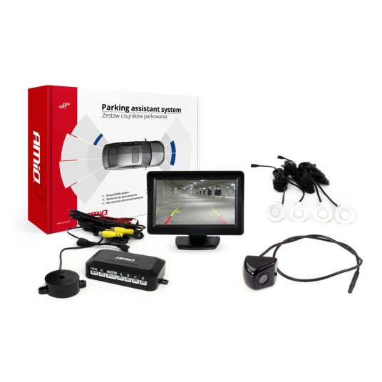 Zestaw czujników parkowania TFT01 4,3" z kamerą HD-310 4 sensory białe -zdjęcie numer 1