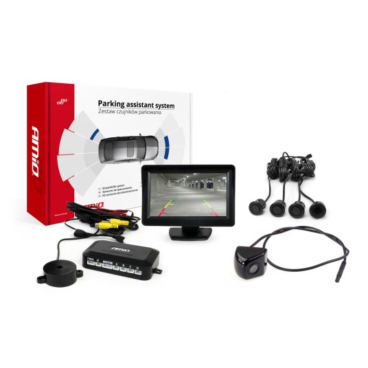 Zestaw czujników parkowania TFT01 4,3 z kamerą HD-310 4 sensory czarne GOLD -zdjęcie numer 1