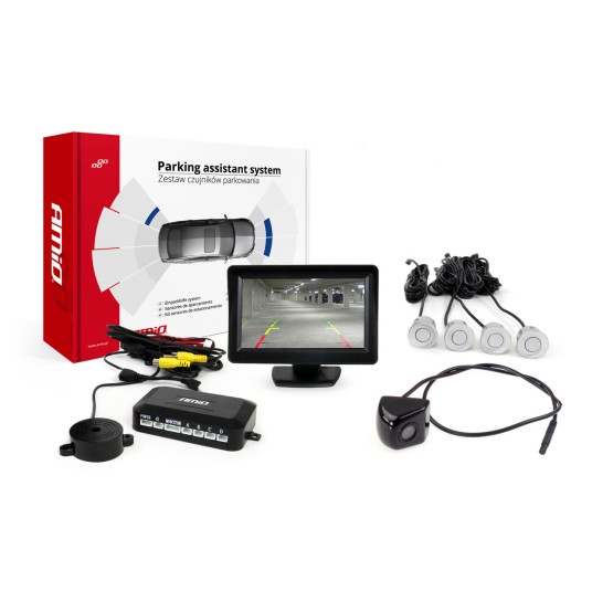 Zestaw czujników parkowania TFT01 4,3" z kamerą HD-310 4 sensory srebrne -zdjęcie numer 1