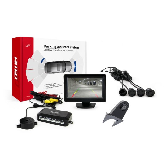 Zestaw czujników parkowania TFT01 4,3 z kamerą HD-502-IR 4 sensory czarne -zdjęcie numer 1
