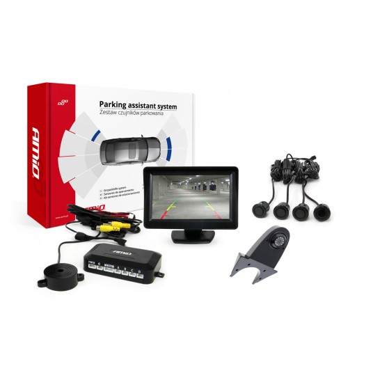 Zestaw czujników parkowania TFT01 4,3 z kamerą HD-502-IR 4 sensory czarne GOLD -zdjęcie numer 1