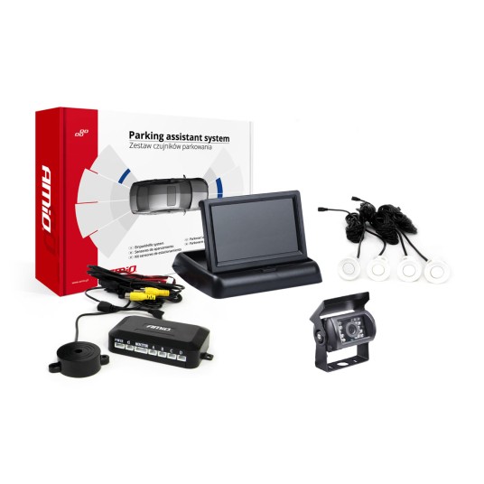 Zestaw czujników parkowania TFT02 4,3 z kamerą HD-501-IR 4 sensory białe -zdjęcie numer 1