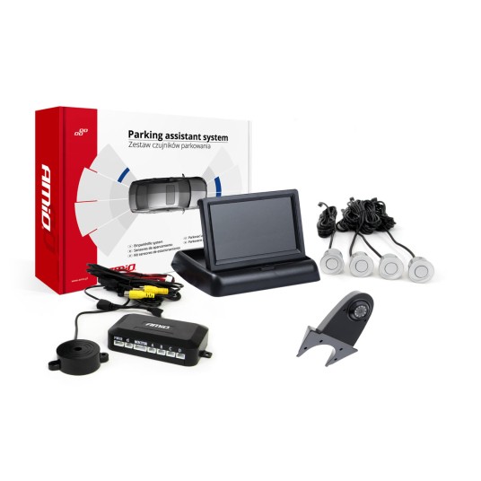 Zestaw czujników parkowania TFT02 4,3 z kamerą HD-502-IR 4 sensory srebrne -zdjęcie numer 1